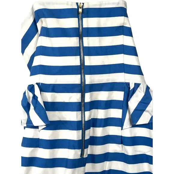 Lilly Pulitzer Strapless Dress – Blue White Stripe Peplum Size 6 - Picture 5 of 7